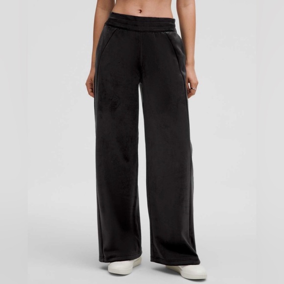 lululemon athletica Pants - Lululemon | Scuba Velvet Black Mid-Rise Wide-Leg Pant size Large